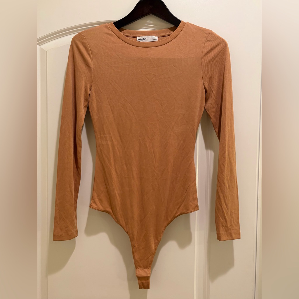 Elodie Camel Color Knit Ribbed Bodysuit/Nwot